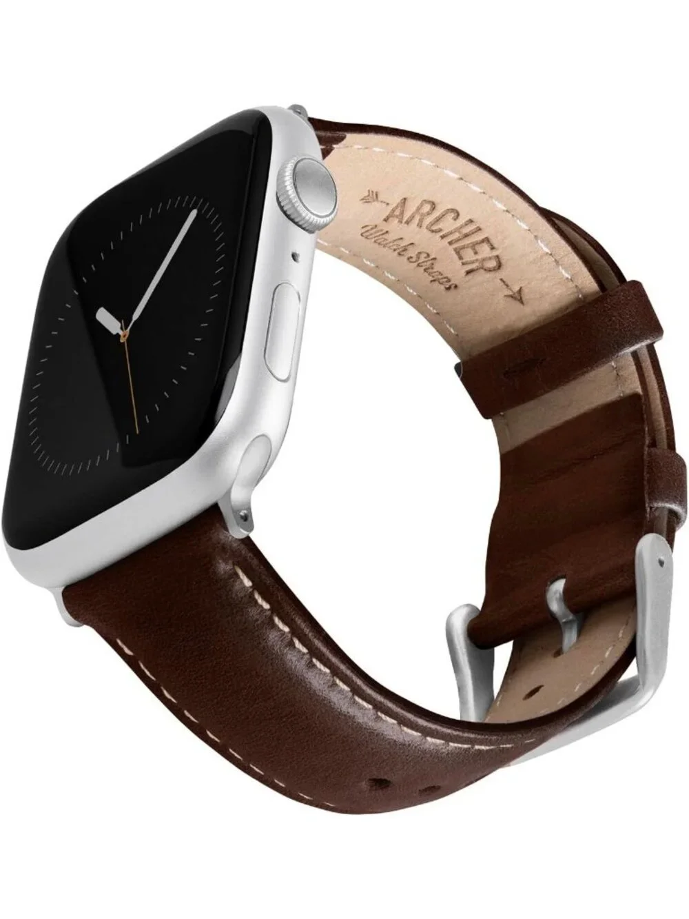 Men's Dark Chestnut/Natural Thread, Matte Silver Hardware Leather Straps Watch